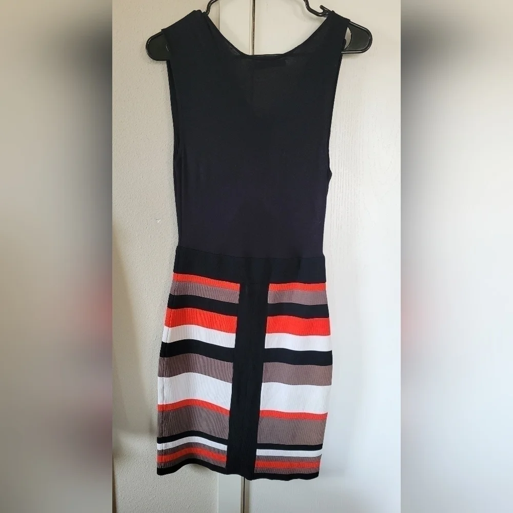 Karen Millen Multi Colored Striped Drape/ Cowl Neck Top Sheath Midi Dress - Picture 10 of 10
